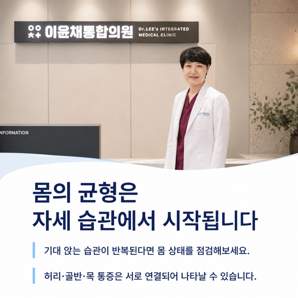 이윤채통합의원에서 자세 습관과 몸의 균형을 함께 살펴보는 진료 안내 이미지