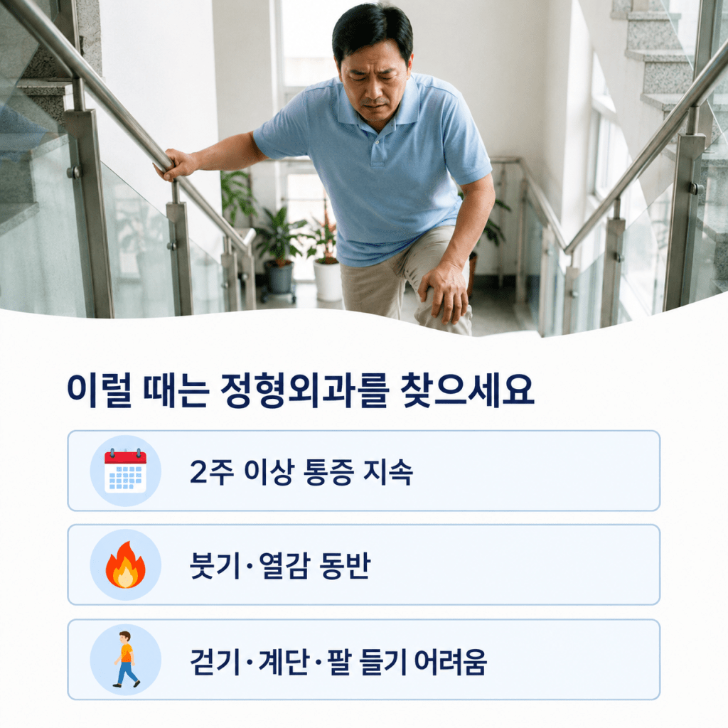 2주 이상 지속되는 관절 통증과 붓기 열감이 있을 때 정형외과 진료가 필요한 상황 안내
