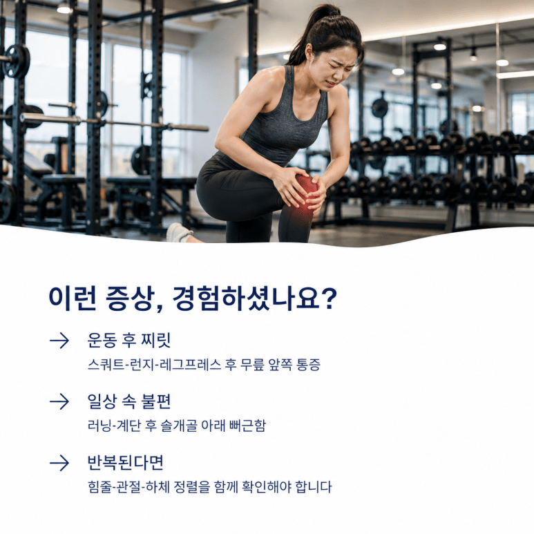 용문동 통증의학과 하체운동 후 무릎 앞쪽 통증 증상 안내