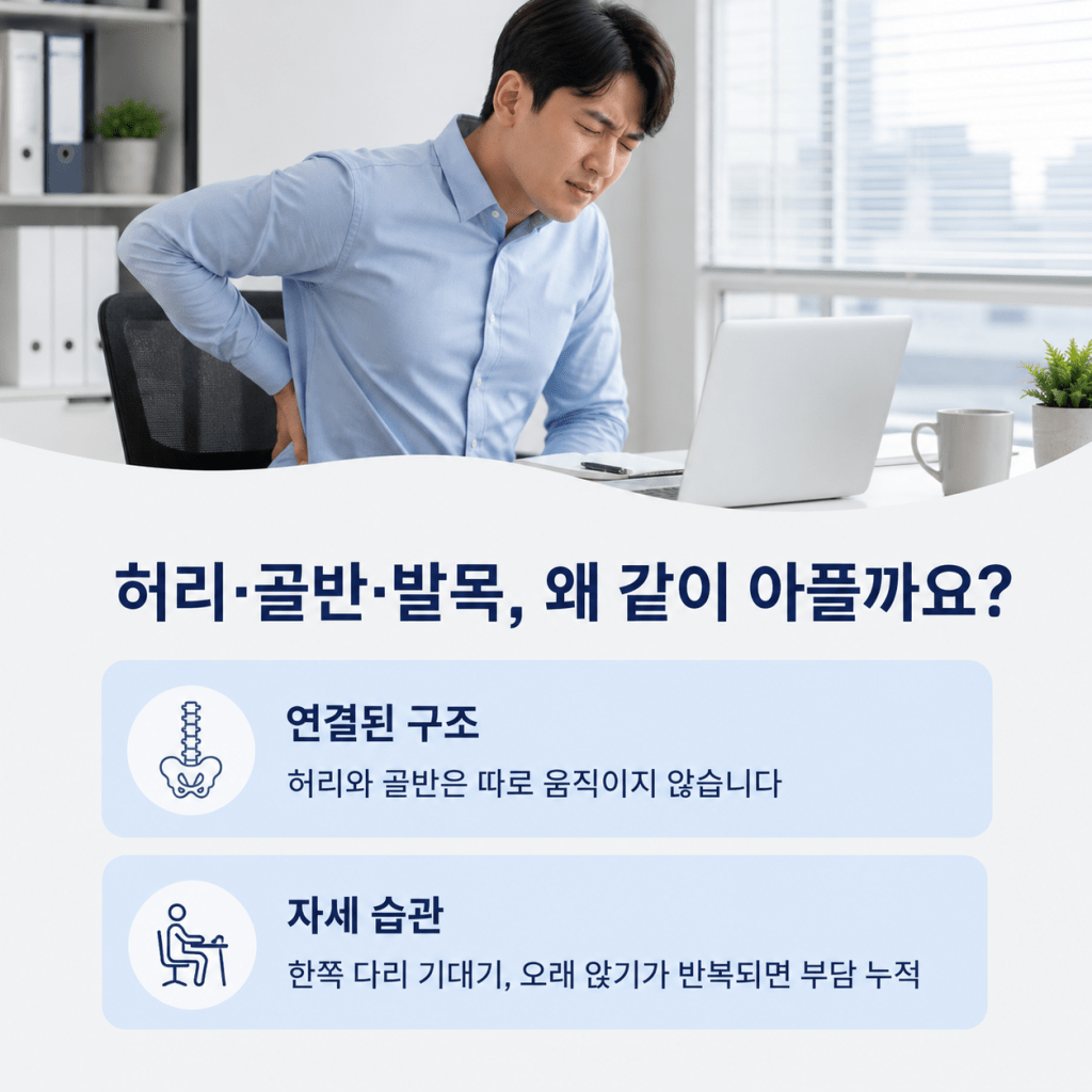 숭실대입구역 허리통증에서 골반·발목 통증이 함께 나타나는 이유 안내
