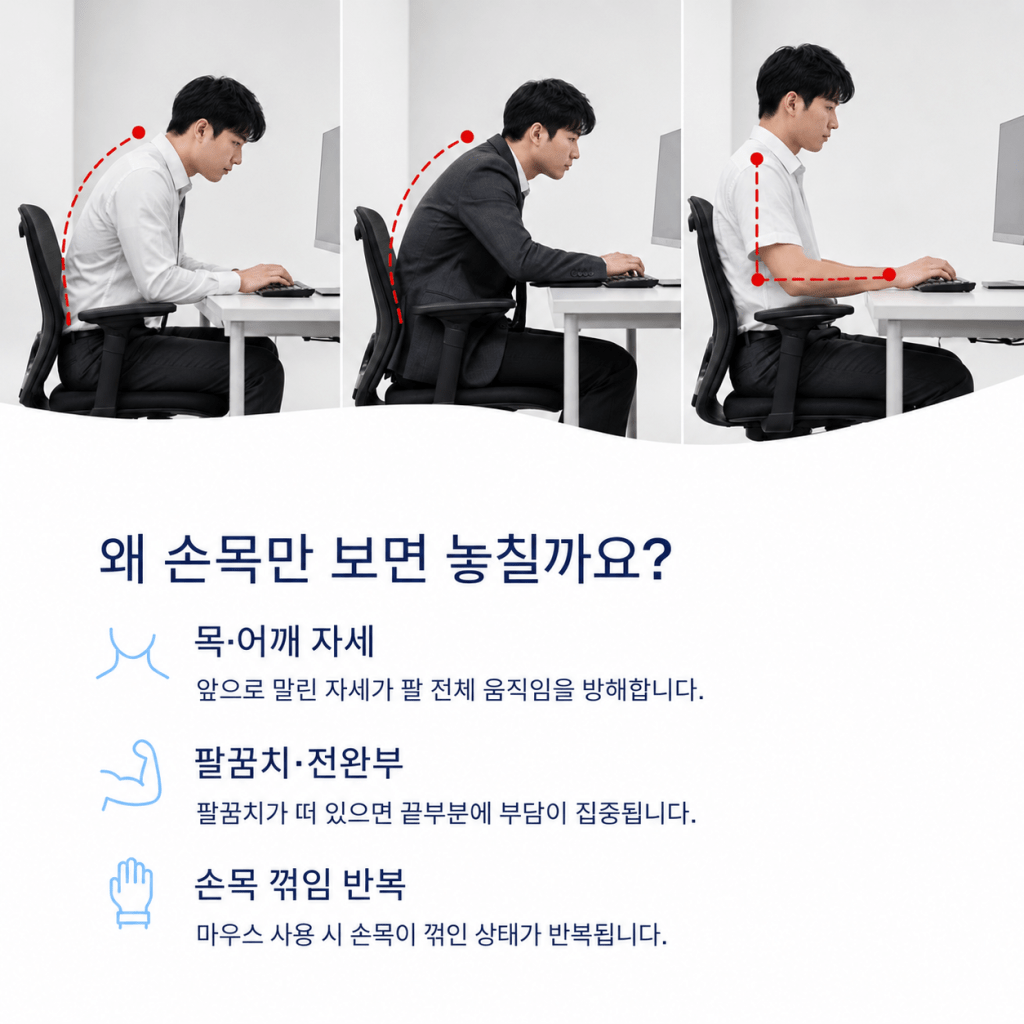 과천 손목통증이 목 어깨 자세와 팔꿈치 전완부 움직임 때문에 반복될 수 있는 이유