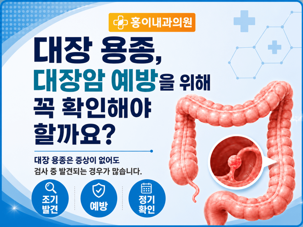 면목동 대장내시경 홍이내과의원 대장 용종과 대장암 예방을 위한 정기 검사 안내